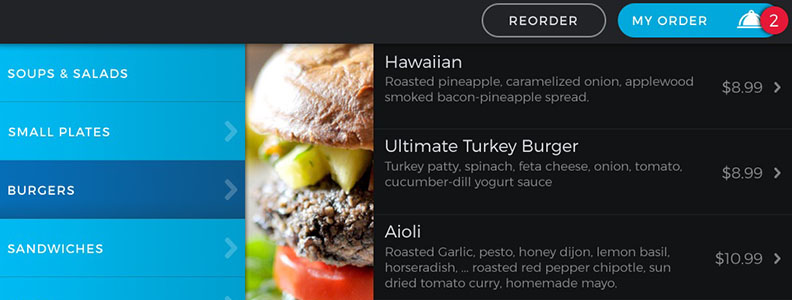 Choose your meal from the Buzztime Tablet